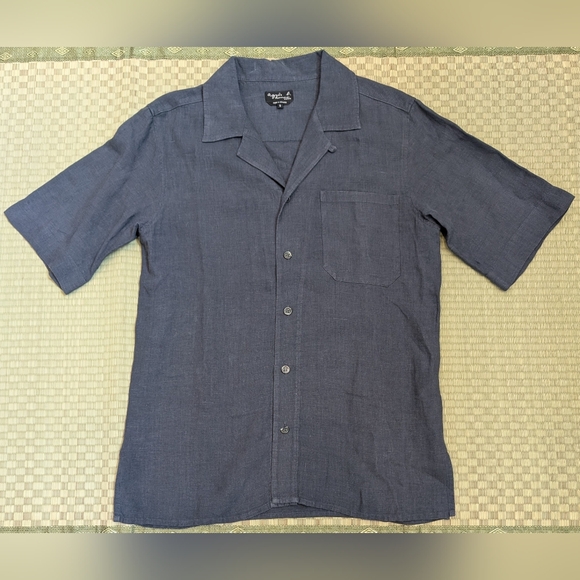 Agnes B. 100% Linen Magnum Shirt Navy Men's Size Small Made in Lithuania